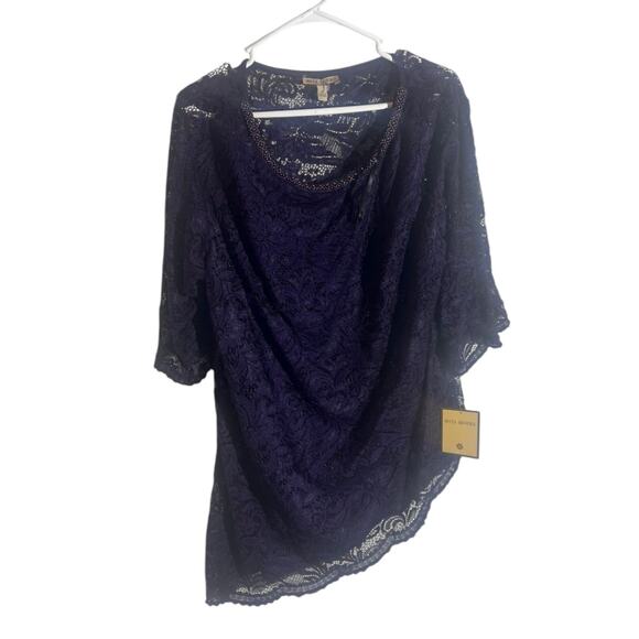 Maya Brooke Plus Size Lace Floral Top Asymmetric Hem Womens 16 Purple NWT - Picture 1 of 8